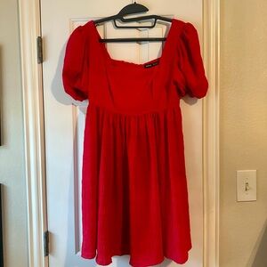 SHEIN Vibrant Red Puff Sleeve Dress